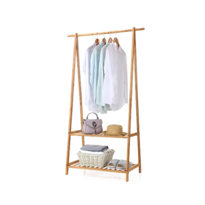 Combohome Bamboo Clothes Rack Portable Extra Large Garment Rack 2-Tire Storage Box Shelves For Entryway