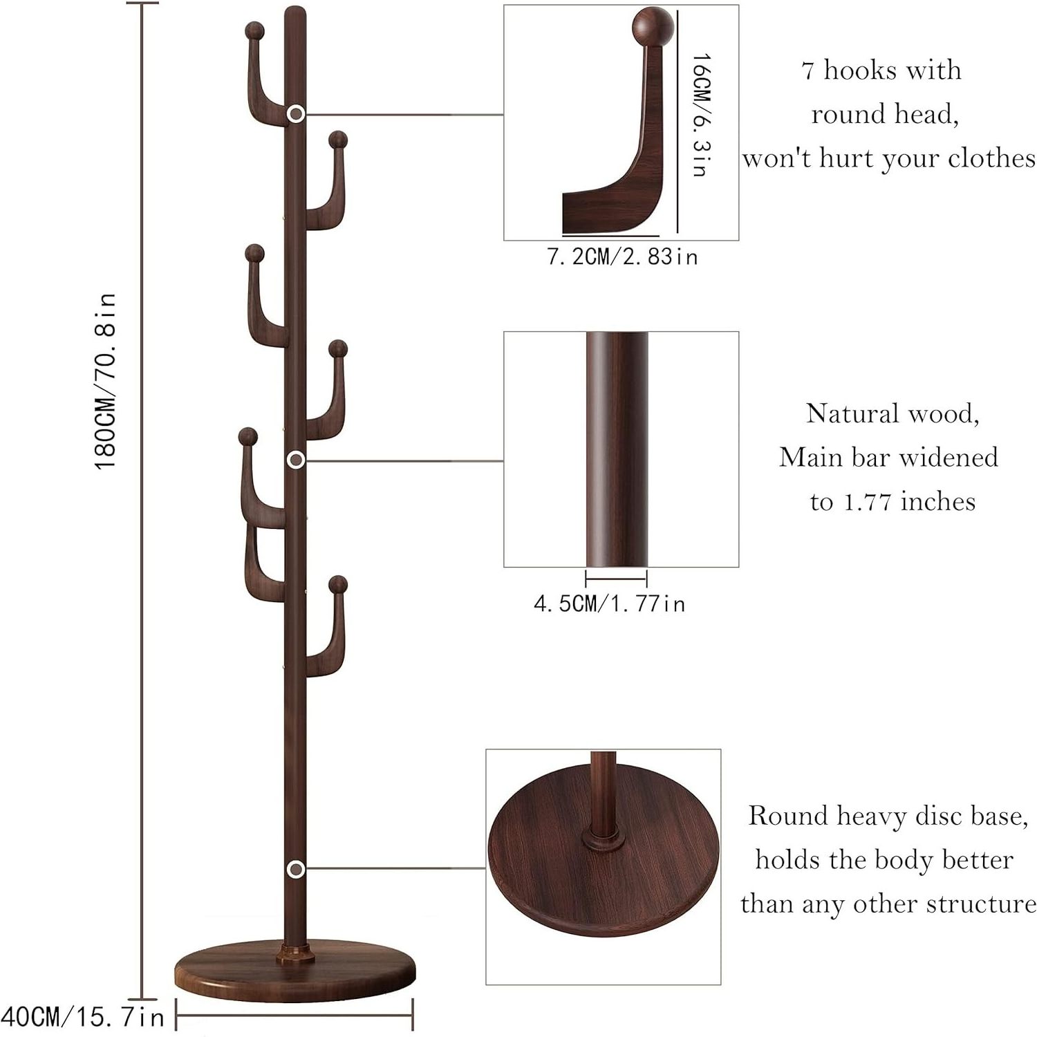 Combohome Coat Rack Freestanding, Coat Tree stand with 7 Hooks for Hallway Bedroom Office Natural Wood Standing Coat Rack