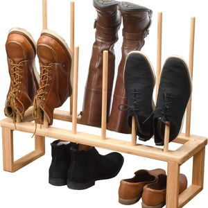 Combohome Bamboo Shoe Organizer Wooden Boots Storage Rack 6-Pair Tall Boots Holder