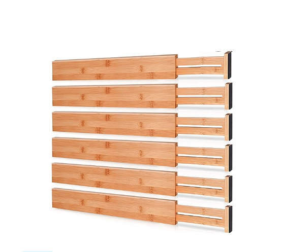 Combohome Eco Friendly Natural Bamboo Adjustable Expandable Drawer Dividers Organizers For Kitchen Dresser Bedroom Office