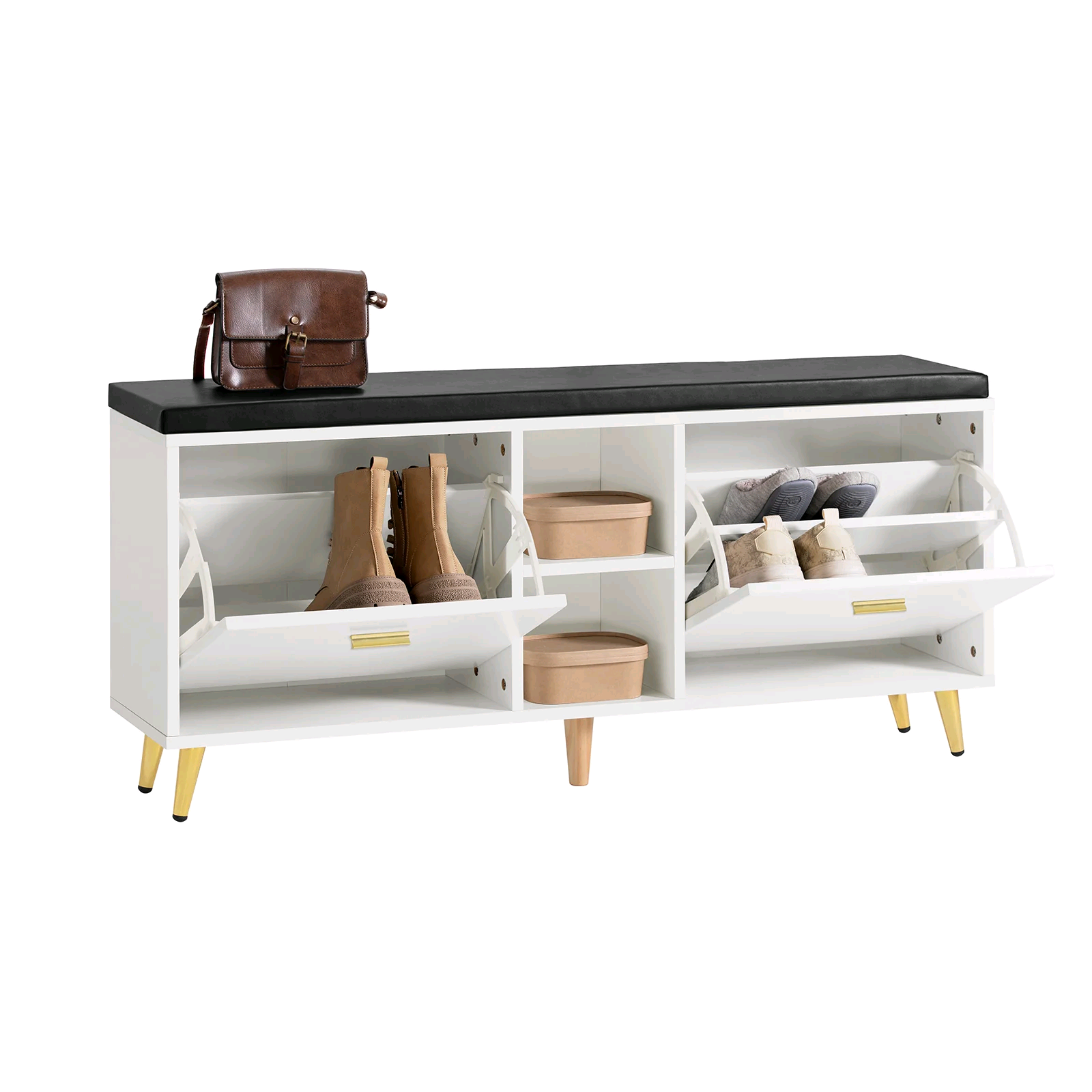 Combohome Modern Living Room Corridor Walkway Shoe Storage Cabinet Entryway Wooden Shoe Rack Bench with Seat Cushion