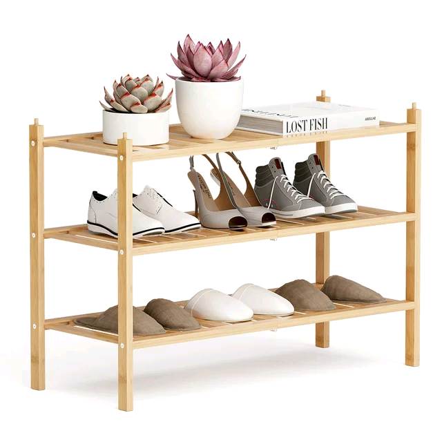 Combohome 3-Tier Free Standing Stackable Shoe Shelf Storage Organizer Bamboo Shoe Racks Boots Entryway Organizer