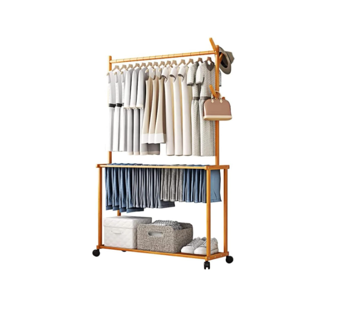 Combohome Clothes Rack Bamboo Hall Tree Coat Stand Rack and Storage Shelf, Versatile Corner Coat Tree