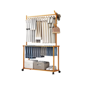 Combohome Clothes Rack Bamboo Hall Tree Coat Stand Rack and Storage Shelf, Versatile Corner Coat Tree