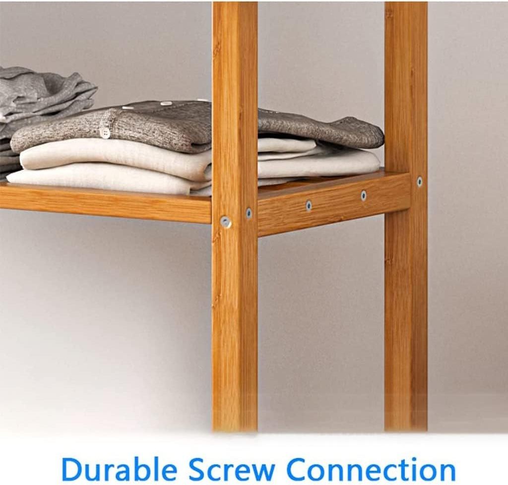 Combohome Clothes Rack Bamboo Hall Tree Coat Stand Rack and Storage Shelf, Versatile Corner Coat Tree