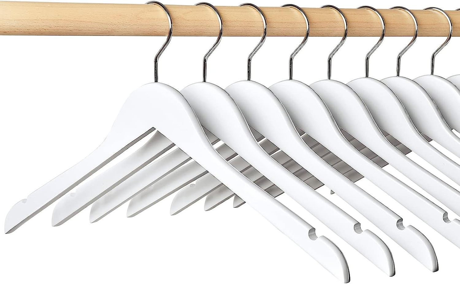 Combohome High Quality Wooden Hangers In Natural White Color Suit Clothes Hanger With Non Slip Pants Bar