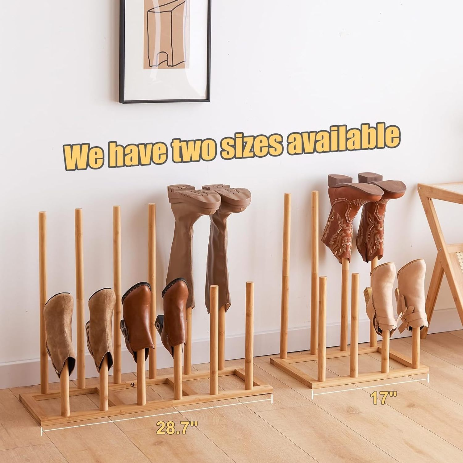 Combohome Bamboo Upside Down Rain Boot Display Racks wooden Shoes/Boots Rack Wood Inverted Boot Storage Rack