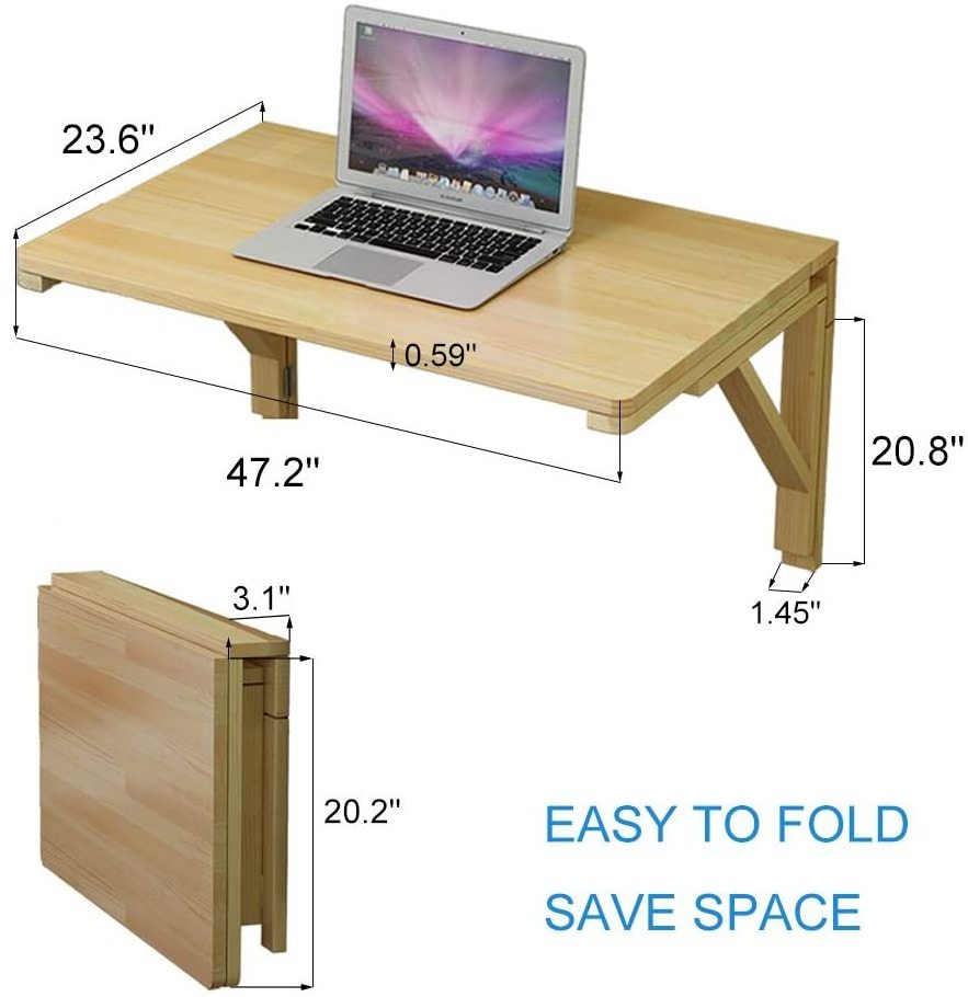 Combohome Wall Mounted Fold Down Table Small Space Saving Floating Desk Solid Wood Folding Computer Desk