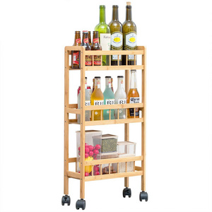 Combohome  3-Tier Natural Bamboo Dining Kitchen Removable Storage Cart, Slim Slide Out Rolling Narrow Cart with Adjustable Shelf