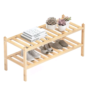 Combohome 2-Tier Bamboo Amazing Shoe Rack Foldable Shoe Organizer Stackable for Hallway Closet