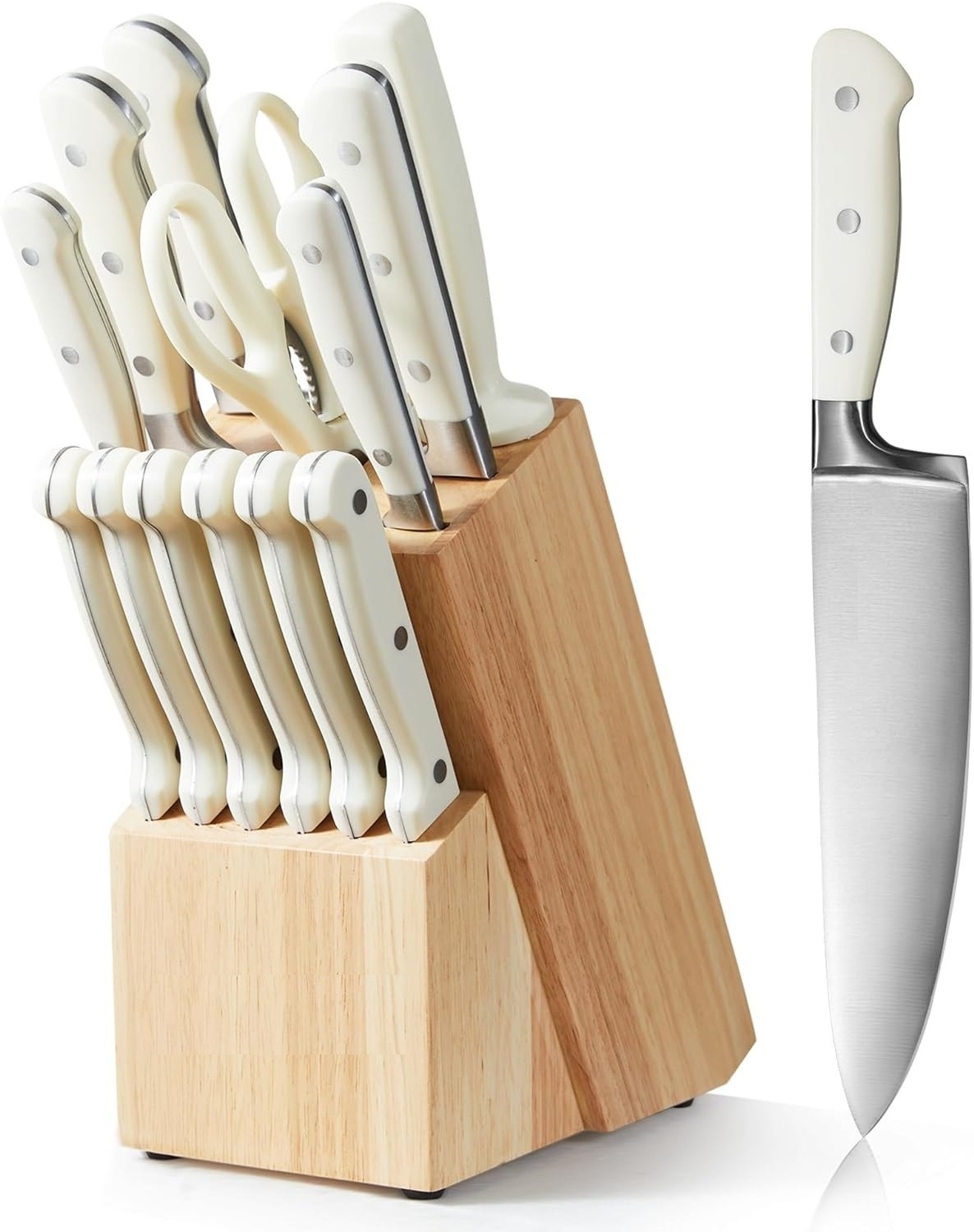 Combohome Kitchen Knives Holder Stainless Steel Bamboo Knife Block