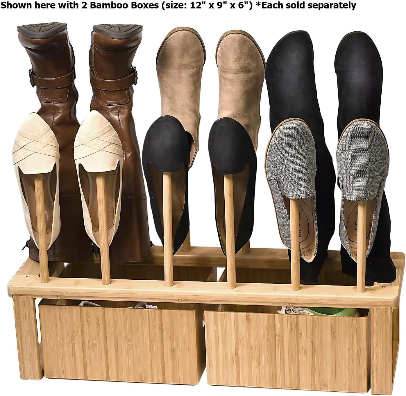 Combohome Bamboo Shoe Organizer Wooden Boots Storage Rack 6-Pair Tall Boots Holder