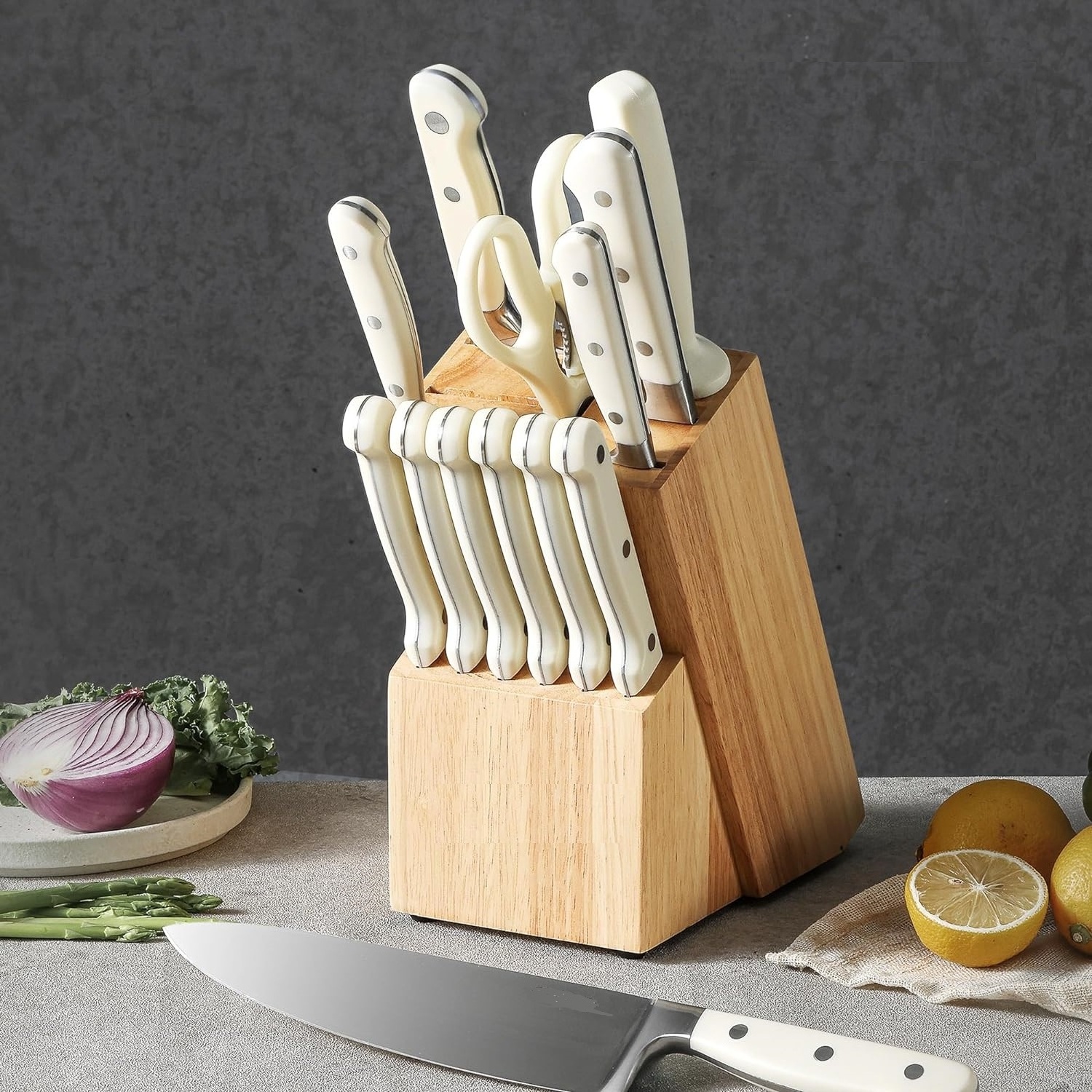 Combohome Kitchen Knives Holder Stainless Steel Bamboo Knife Block