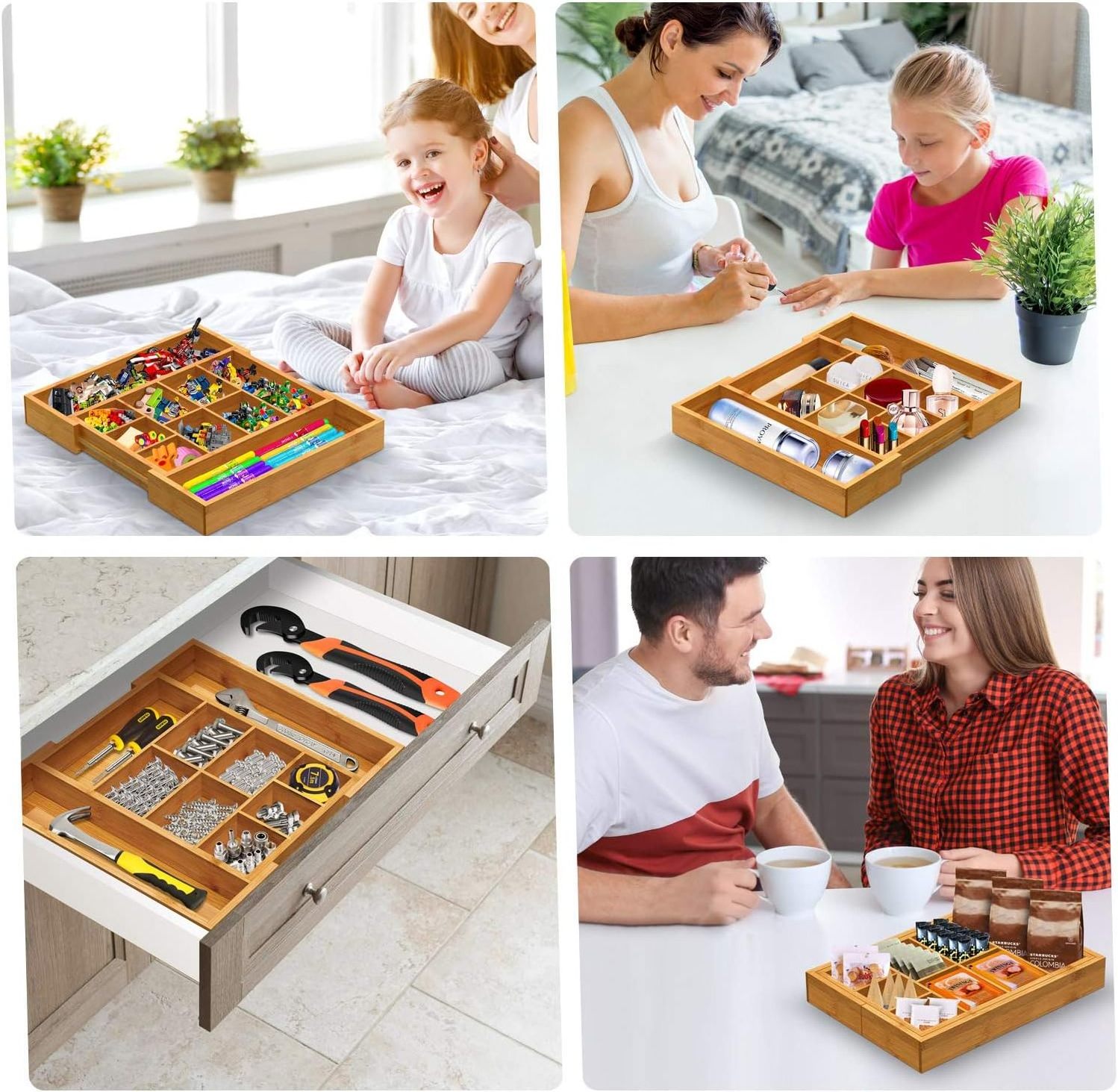 Combohome Utensil Drawer Organizer Cutlery Tray Desk Drawer Organizer Silverware Holder Kitchen Knives Tray Bamboo Rectangle