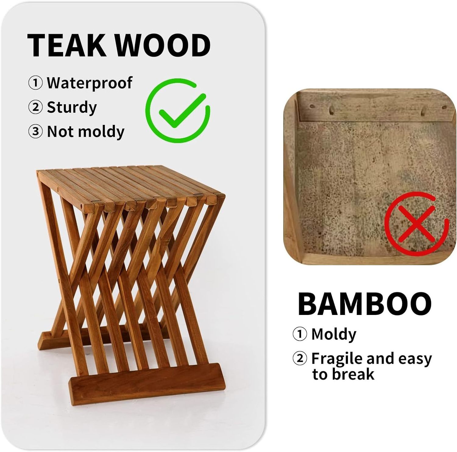 Combohome  Fashion Teak Wood Shower Stool Folding Seat Fully Assembled Shower Seat Bench in Bathroom