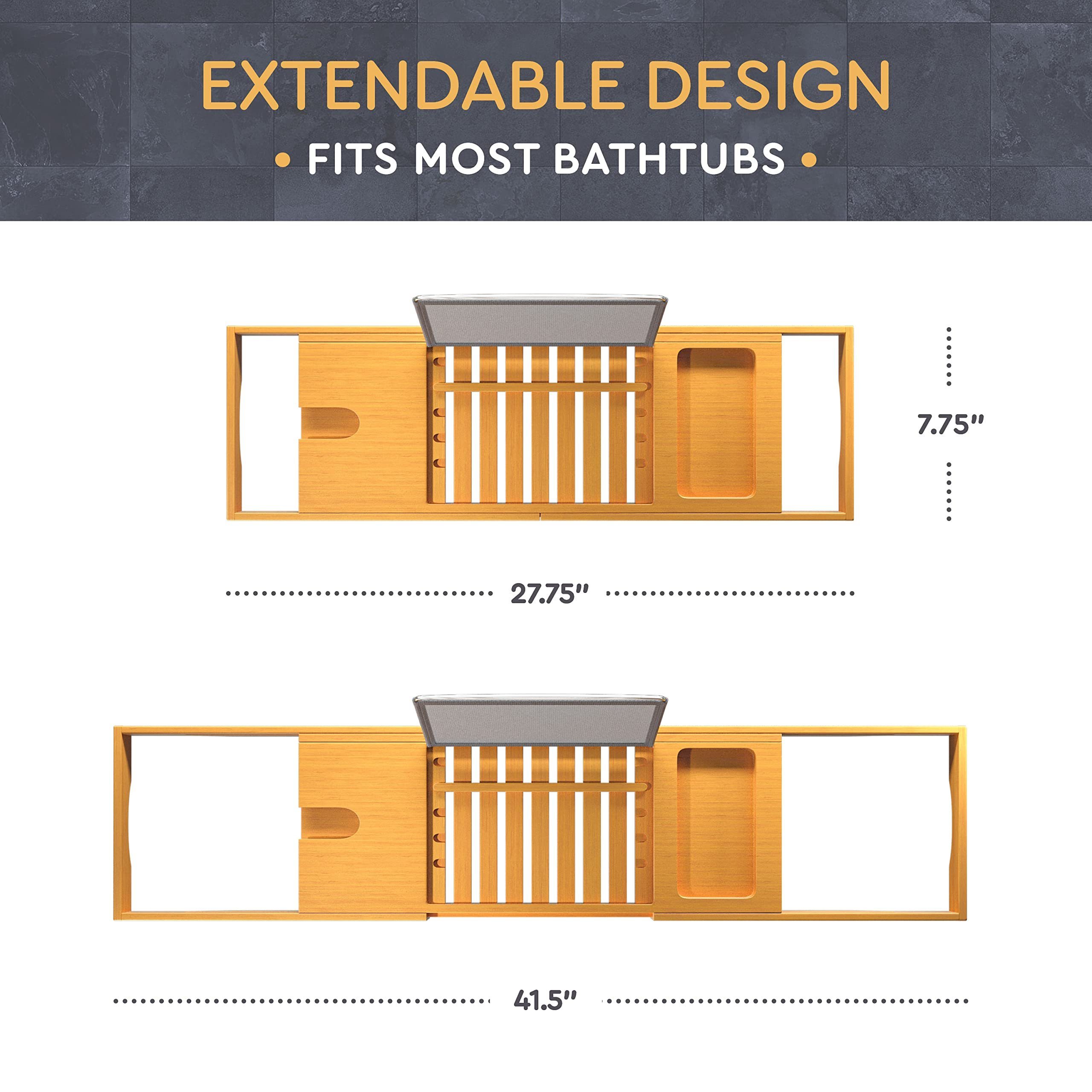 Combohome High quality wood expandable shower bamboo bath tub bathtub tray caddy with soap holder,Bamboo Adjustable Bath Tray