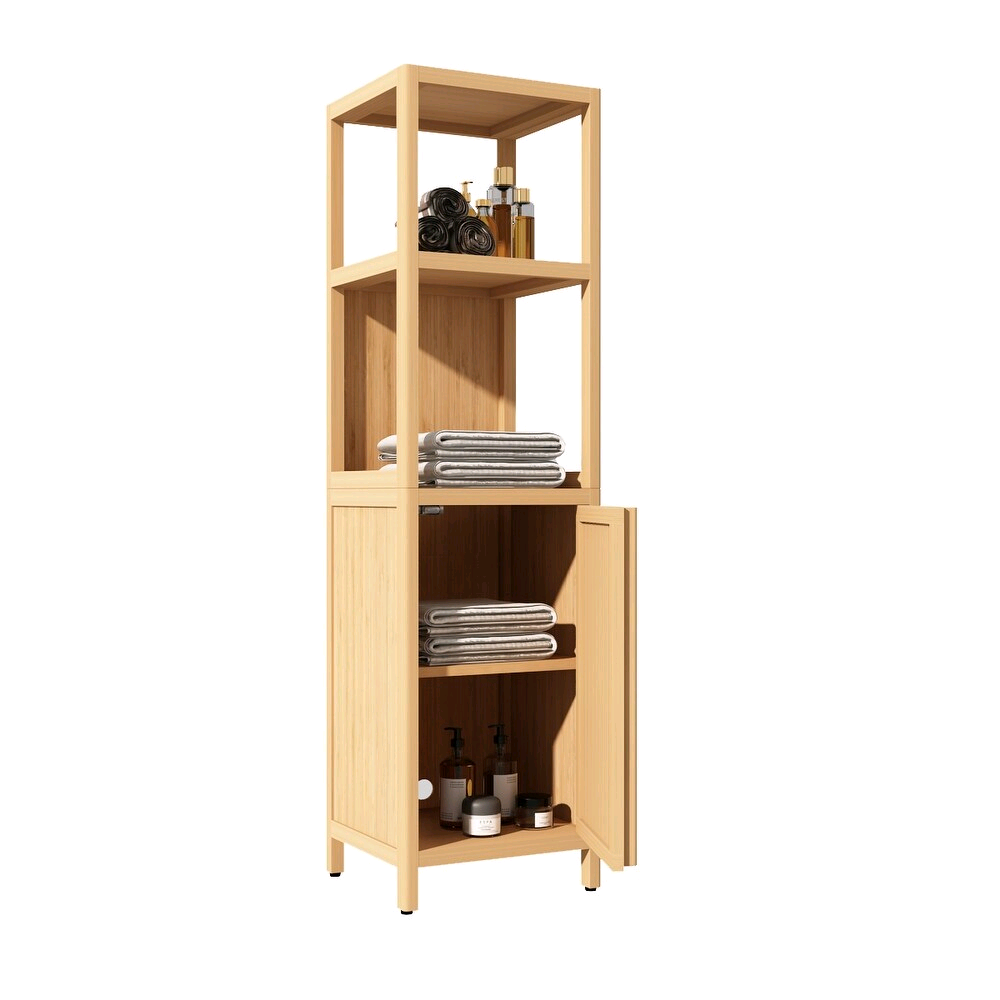 Combohome Modern Design 4 Tiers Bamboo Floor Cabinet Storage Tower Multifunctional Stand Bathroom Storage Rack Shelving Holder