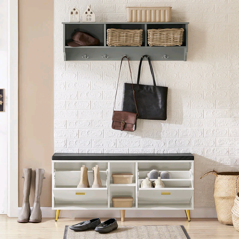 Combohome Modern Living Room Corridor Walkway Shoe Storage Cabinet Entryway Wooden Shoe Rack Bench with Seat Cushion