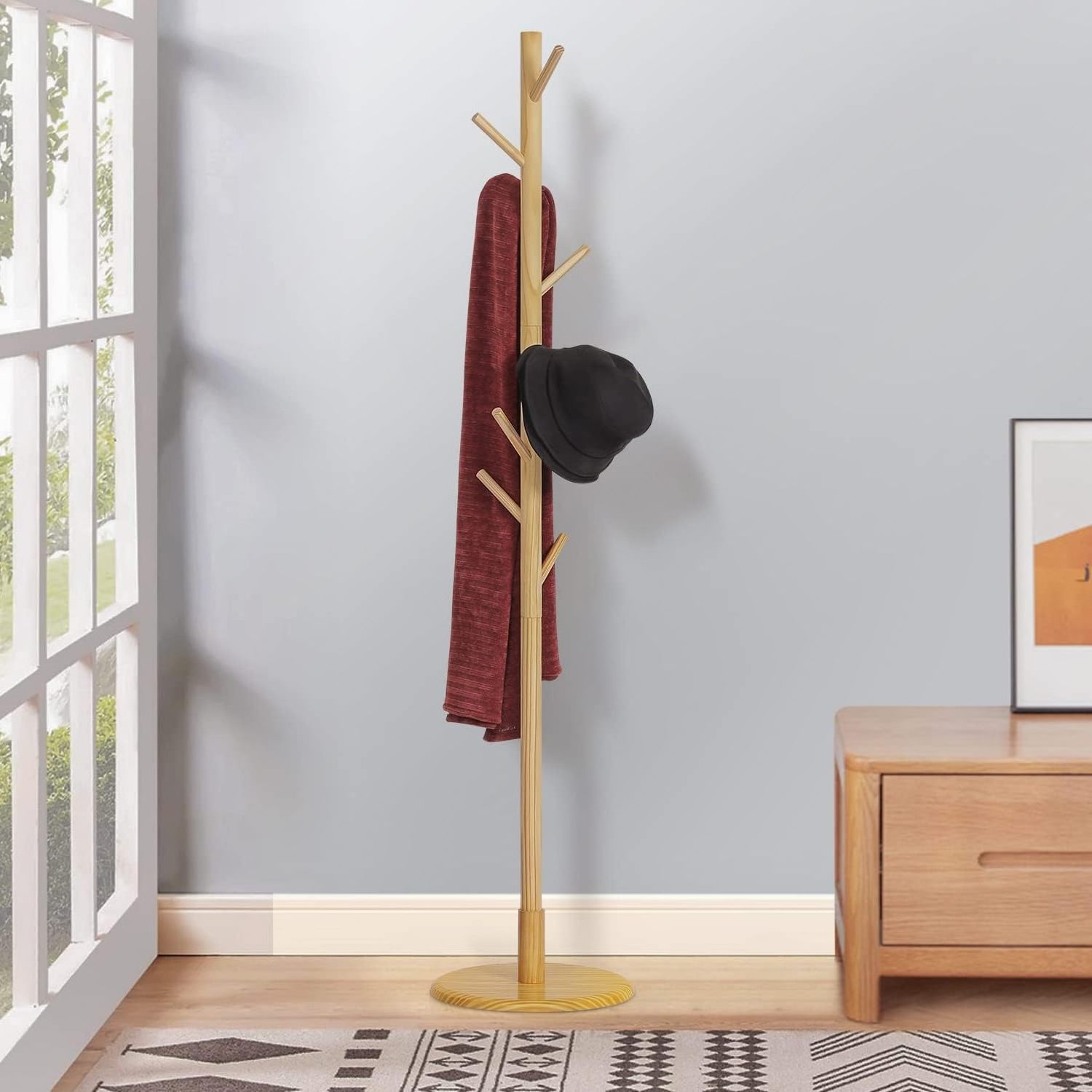 Combohome Coat Rack Freestanding, Wooden Rack Stand Hanger with 8 Hooks Enterway Free Standing for Hanging Coats