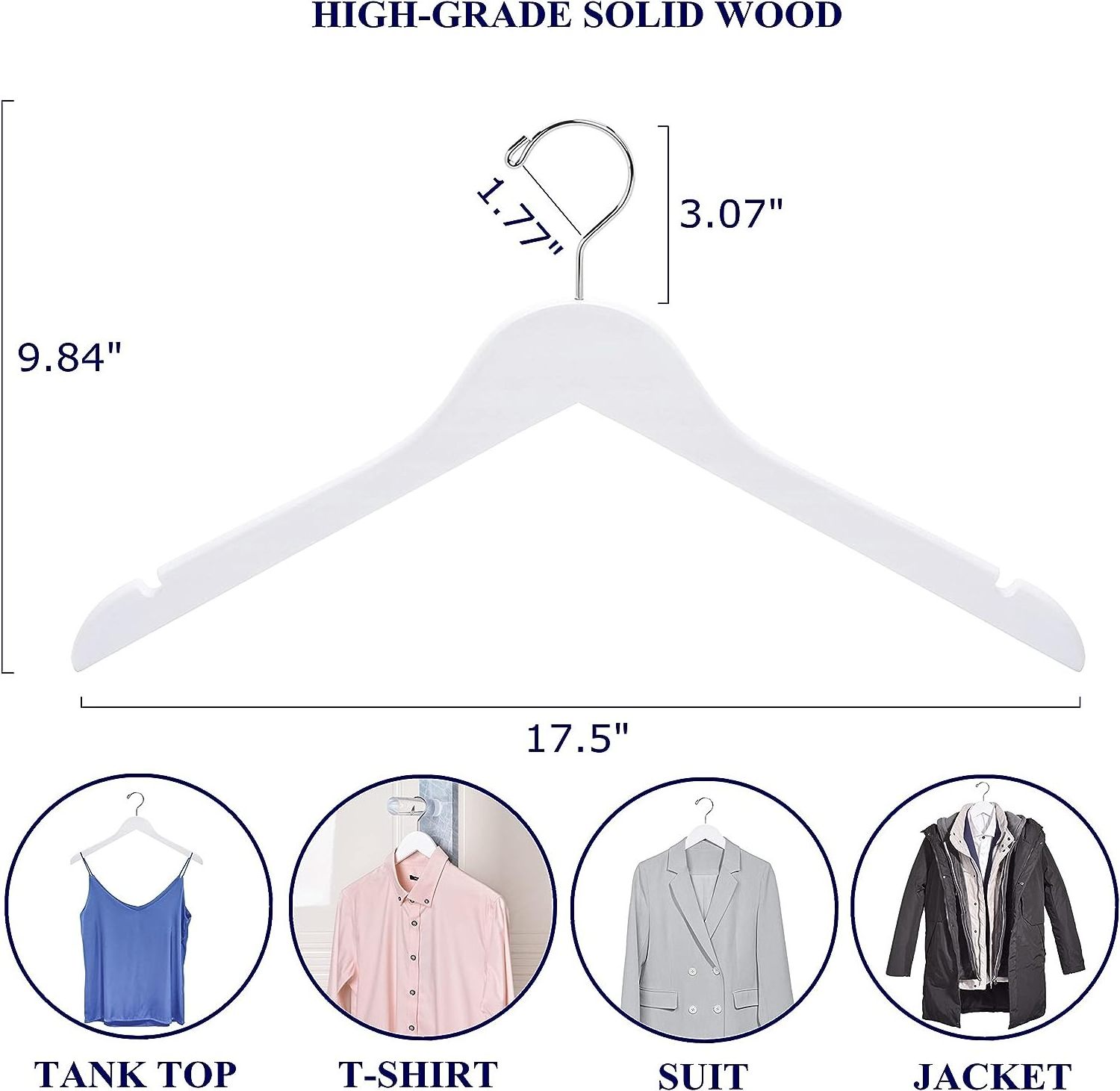 Combohome High Quality Wooden Hangers In Natural White Color Suit Clothes Hanger With Non Slip Pants Bar