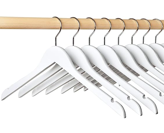 Combohome High Quality Wooden Hangers In Natural White Color Suit Clothes Hanger With Non Slip Pants Bar