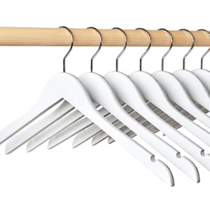 Combohome High Quality Wooden Hangers In Natural White Color Suit Clothes Hanger With Non Slip Pants Bar