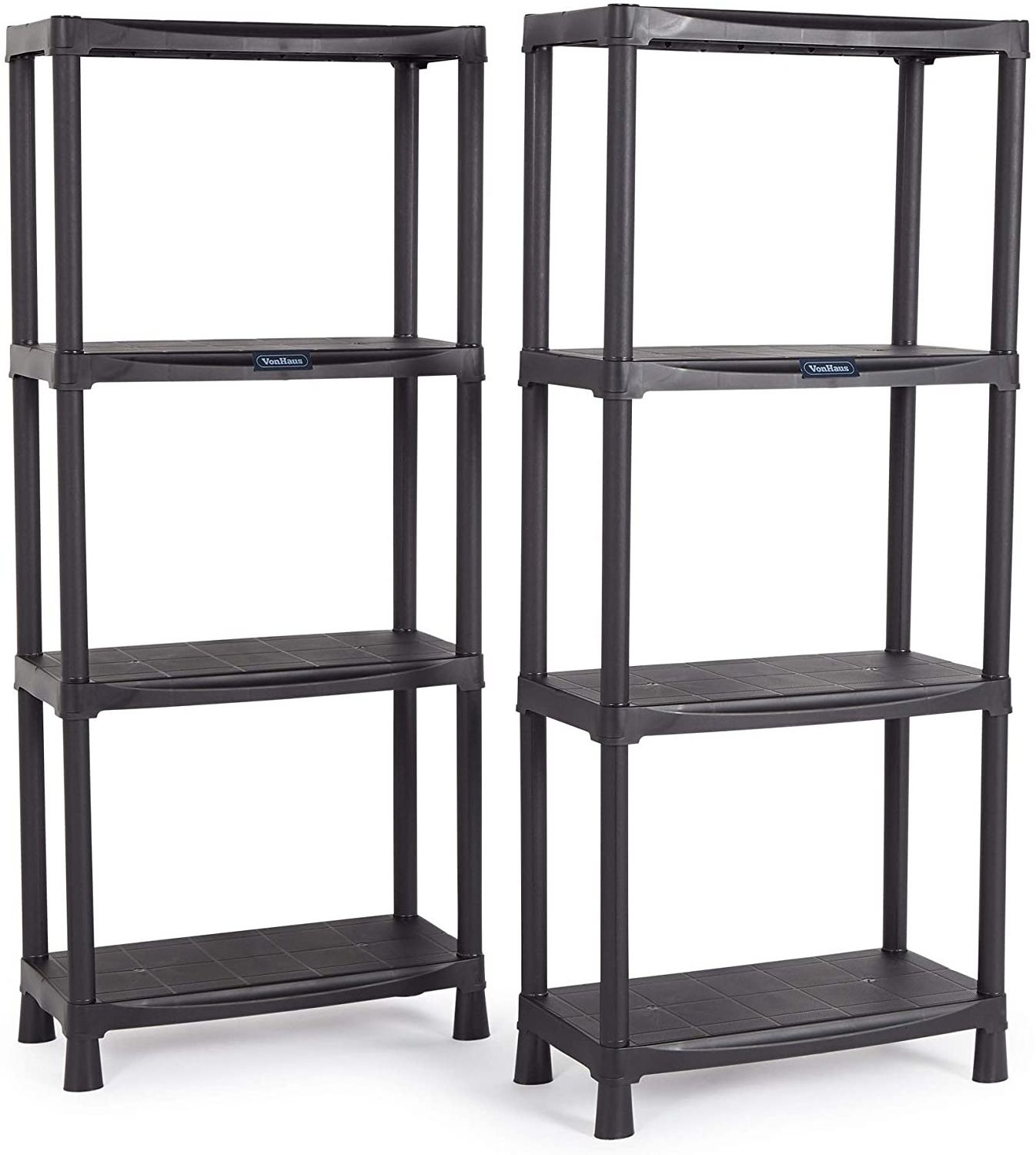 Combohome 4 Tier Garage Shelving Unit with Wall Brackets Pack of 2 Black Plastic Interlocking Utility Storage Shelves