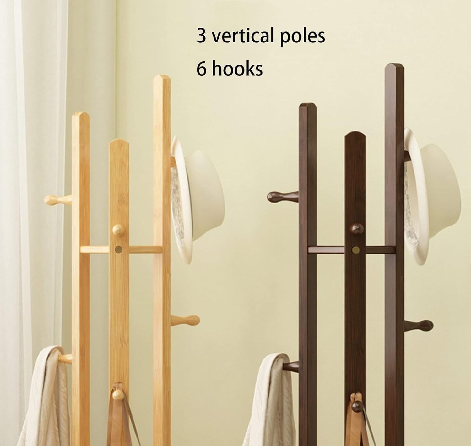 Combohome Coat Hanger Stand Coat Rack Freestanding Bamboo Coat Rack Tree with 6 Hooks for Clothes Hats and Bags