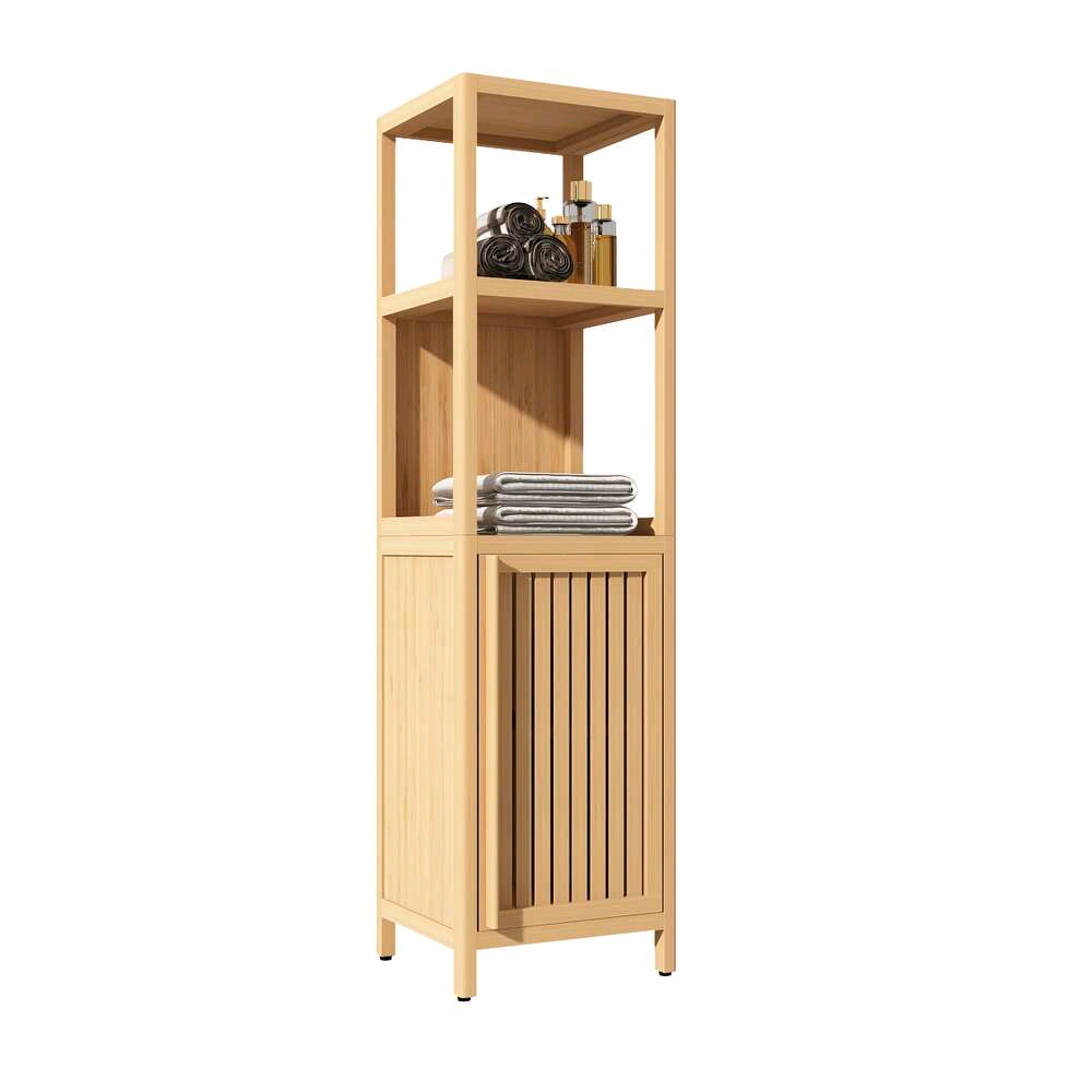 Combohome Modern Design 4 Tiers Bamboo Floor Cabinet Storage Tower Multifunctional Stand Bathroom Storage Rack Shelving Holder