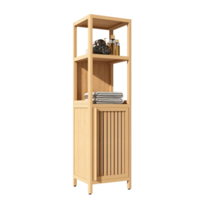 Combohome Modern Design 4 Tiers Bamboo Floor Cabinet Storage Tower Multifunctional Stand Bathroom Storage Rack Shelving Holder