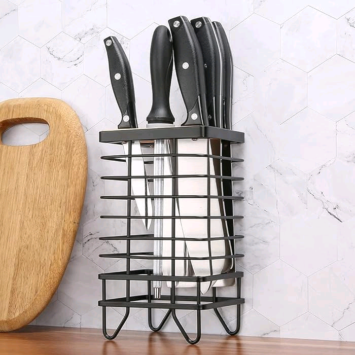 Combohome Hollow Out Stainless Steel Knife Block Holder Wood Metal Universal Kitchen Knife Rack Dry Storage Stand