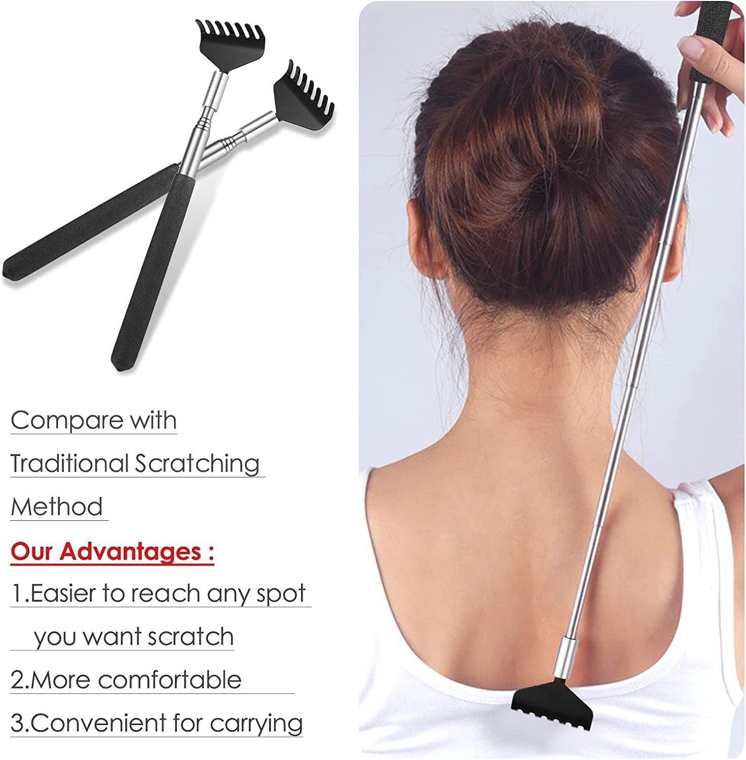 Back Scratcher for Men Women Portable Stainless Steel Back Massage Tool with Telescopic Handle