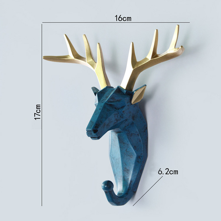 Creative Antler Hook Resin Animal Head Decor Wall Art Rein deer Key Hanger Decoration Hook