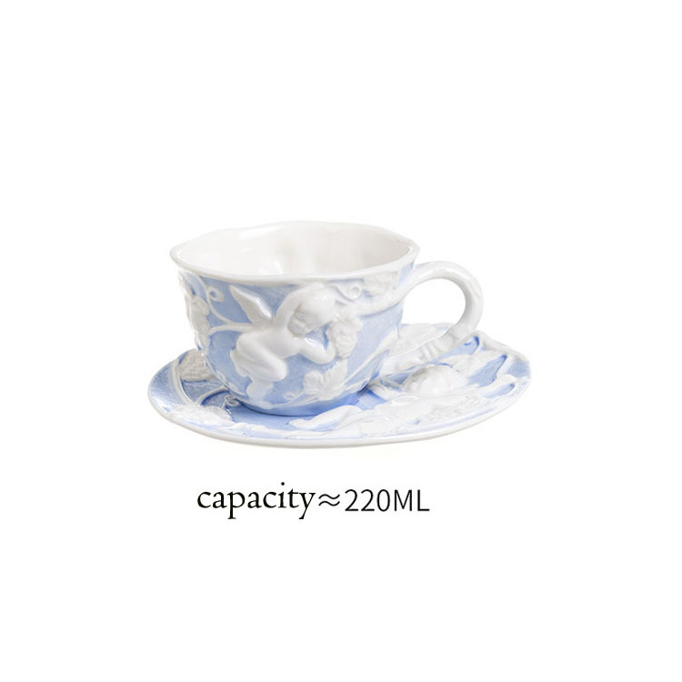 Retail British Angel Embossed Retro Palace Style Porcelain Coffee Tea Set Ceramic Kettle Pot And Coffee Cup Set