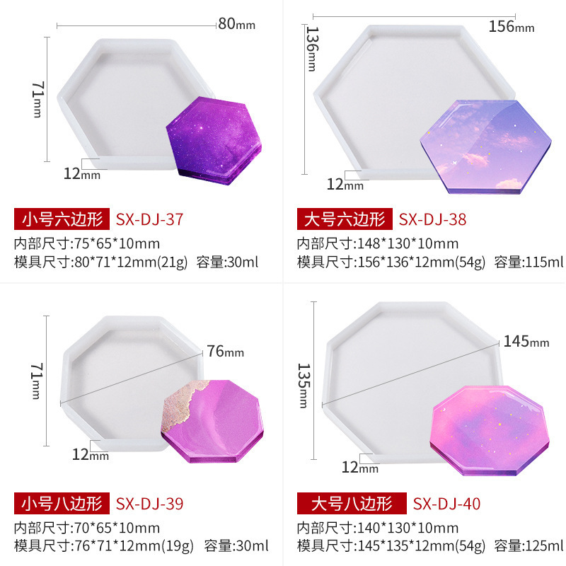 Polygon hexagon  silicone plastic coaster mold for resin casting Irregular agate cup mat resin molds