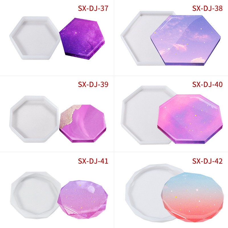 Polygon hexagon  silicone plastic coaster mold for resin casting Irregular agate cup mat resin molds