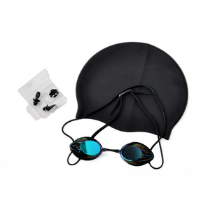 custom printing Silicone Swimming Cap for Long Hair or Dreadlock Swim Cap with swimming goggles and ear plugs and nose clip