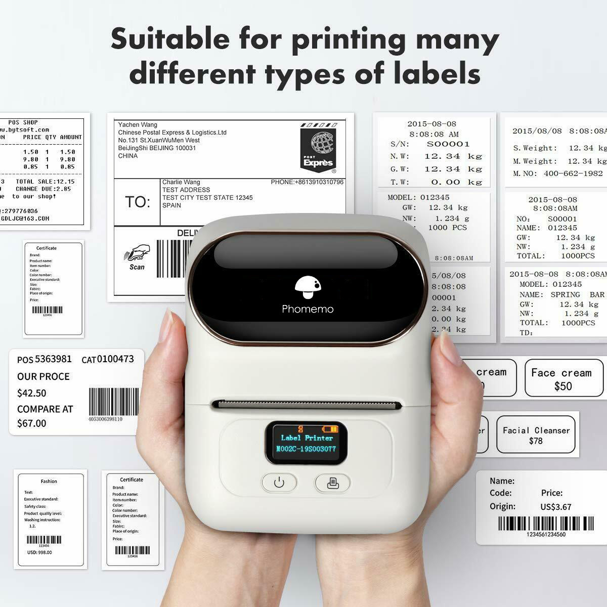 Portable Handheld Sticker Barcode Label Mini Printer Usb Thermal Printer Small Printer Black And White Thermal Printing 1200mah