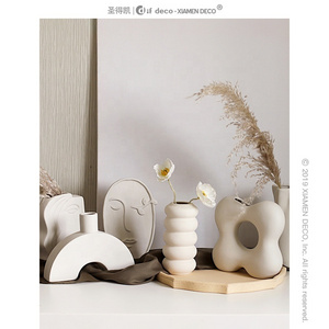 Nordic decoration ins modern simple style white ceramic flower vase sets minimalist bedroom decor