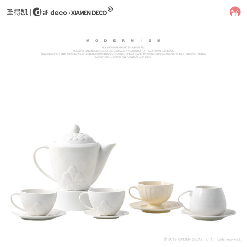 Custom Logo New Bone China Luxury Ceramic Teapot and Tea Cup Set for coffee store