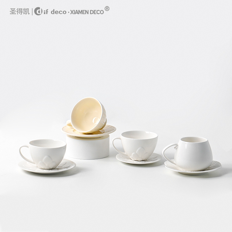 Custom Logo New Bone China Luxury Ceramic Teapot and Tea Cup Set for coffee store