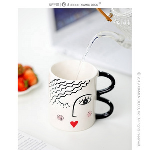 Wholesale high quality ins korean mug 12oz nose ceramic mugs with smile face design mug