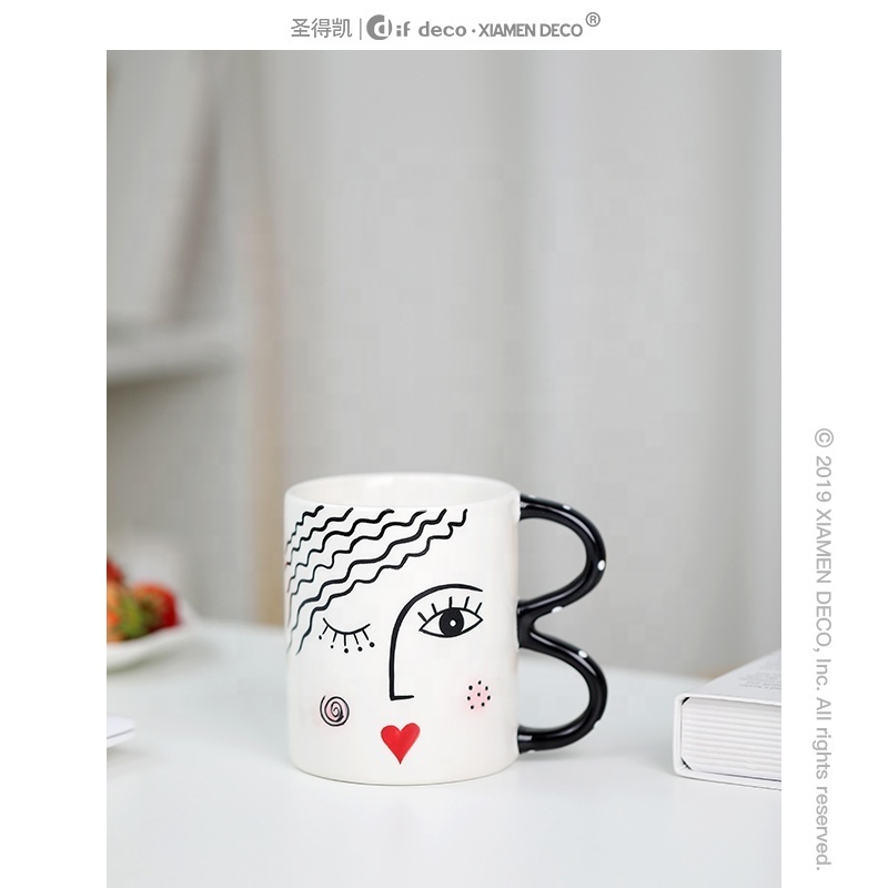 Wholesale high quality ins korean mug 12oz nose ceramic mugs with smile face design mug