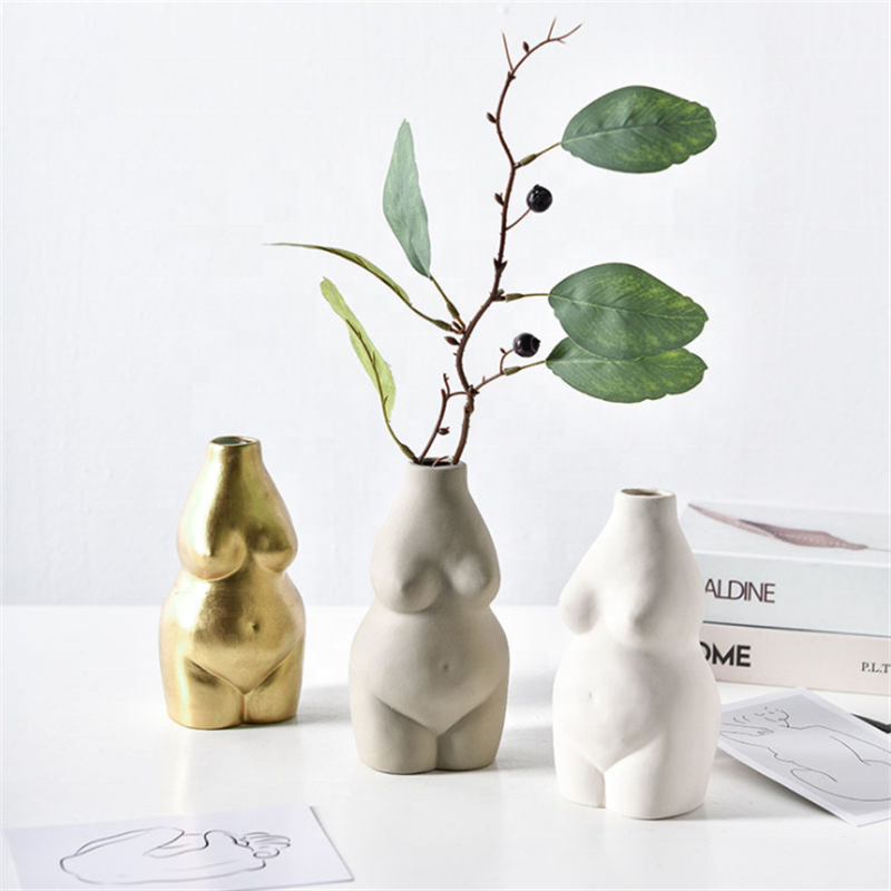 Minimalist ceramic female body art flower vase decor for home