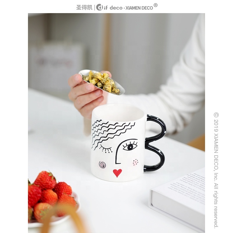 Wholesale high quality ins korean mug 12oz nose ceramic mugs with smile face design mug