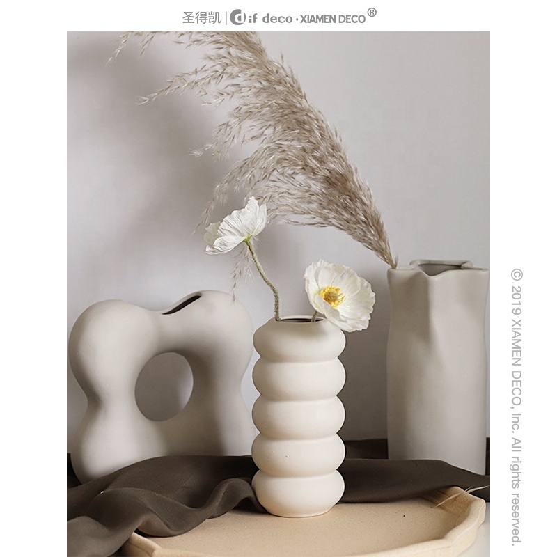 Nordic decoration ins modern simple style white ceramic flower vase sets minimalist bedroom decor