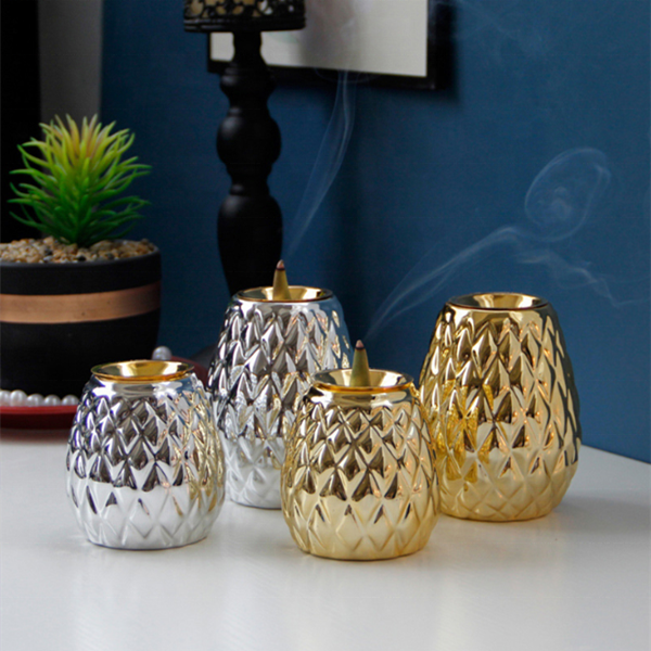 Middle Eastern Golden Silver Pineapple Ceramic Incense Burner For Table Ornaments  Bedroom Decor