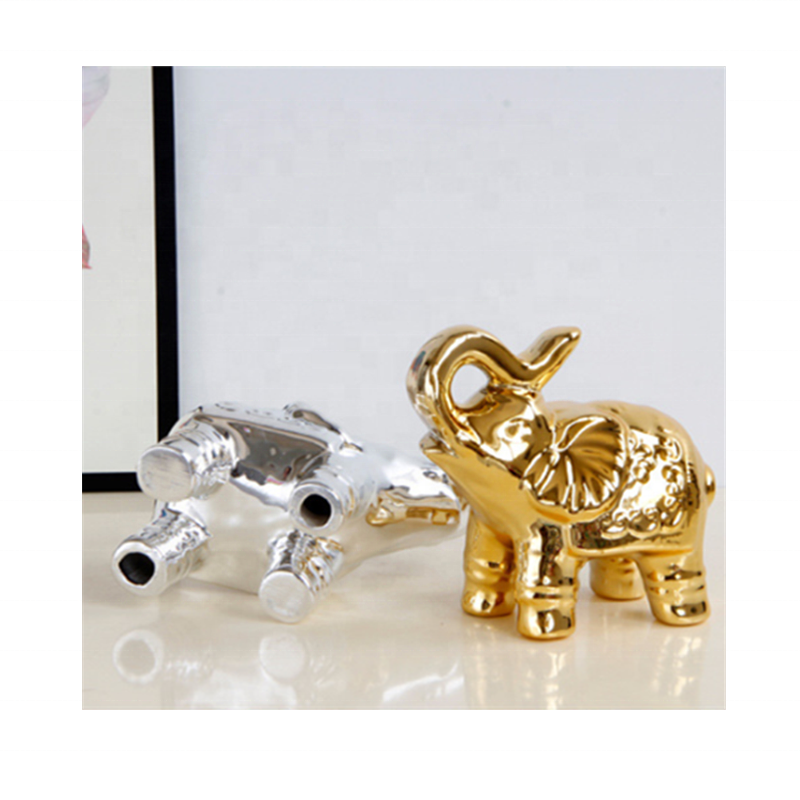 Small MOQ Silver Golden Electroplated Ceramic Elephant Figurine For Animal Decor