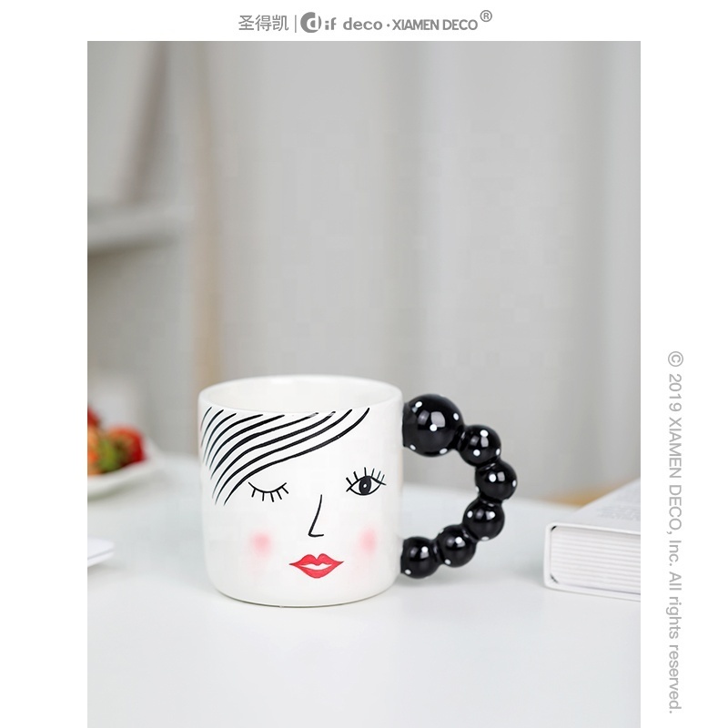 Wholesale high quality ins korean mug 12oz nose ceramic mugs with smile face design mug