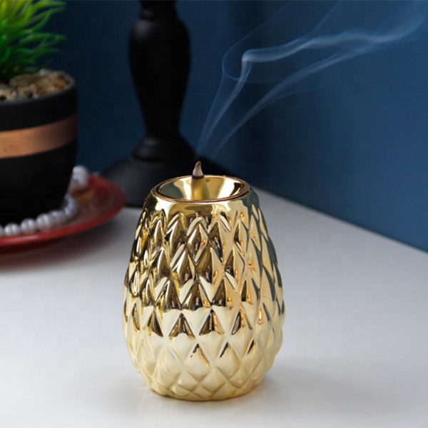 Middle Eastern Golden Silver Pineapple Ceramic Incense Burner For Table Ornaments  Bedroom Decor